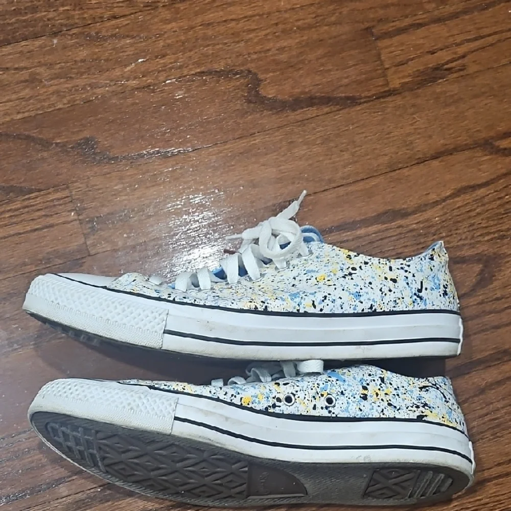 Converse All Star White Blue Yellow Paint-Splatter Low Top Sneakers - Picture 3 of 8